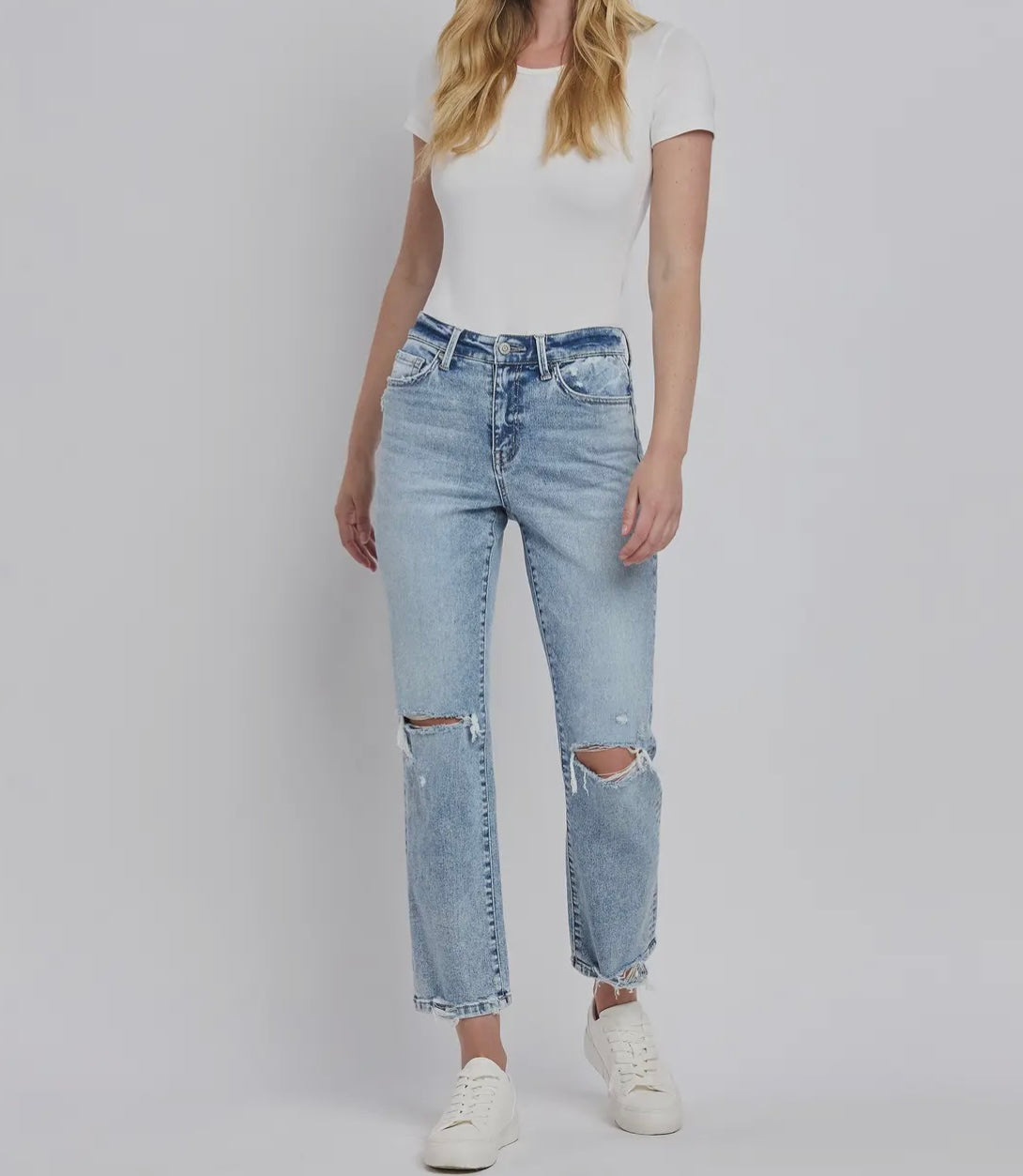 HIGH RISE DISTRESSED STRAIGHT JEANS FLYING MONKEY