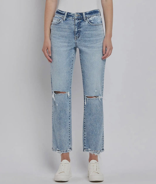 HIGH RISE DISTRESSED STRAIGHT JEANS FLYING MONKEY